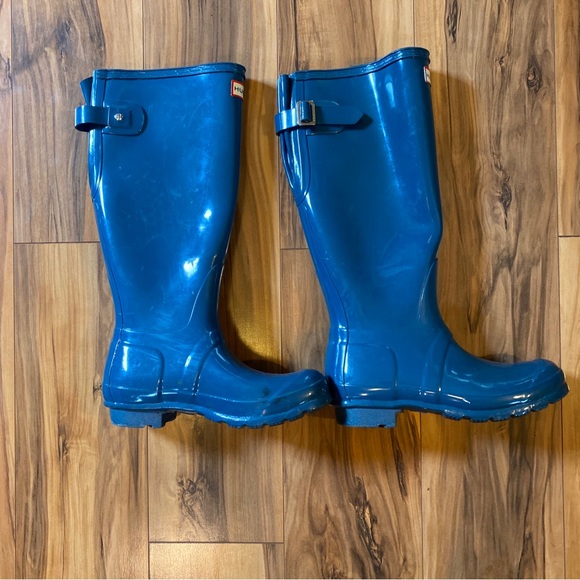 Hunter Boots Original Gloss Tall 6M Turquoise Teal - Picture 3 of 9